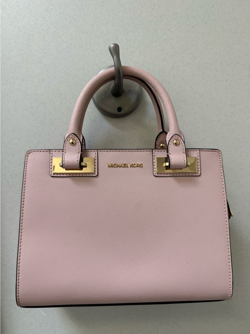Michael Kors Pale Pink Saffiano Leather Satchel with Gold Hardware